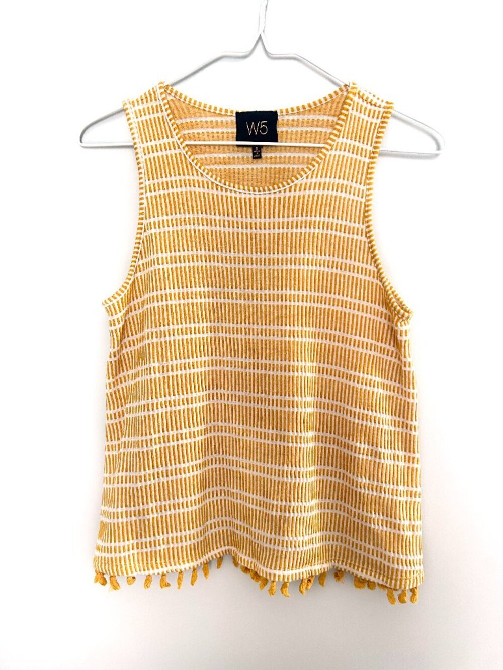 Anthropologie W5 Mustard Yellow Boho Striped Tassel Tank Top Size Small
